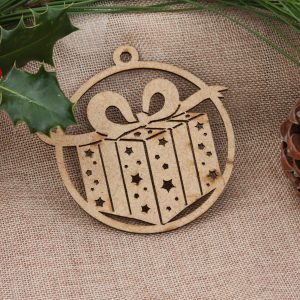 boule de noël en bois mdf décor paquet cadeau