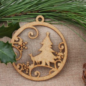 boule de noël en bois mdf décor sapin
