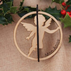 boule de Noël en bois mdf 3d ange et cerf mon ange