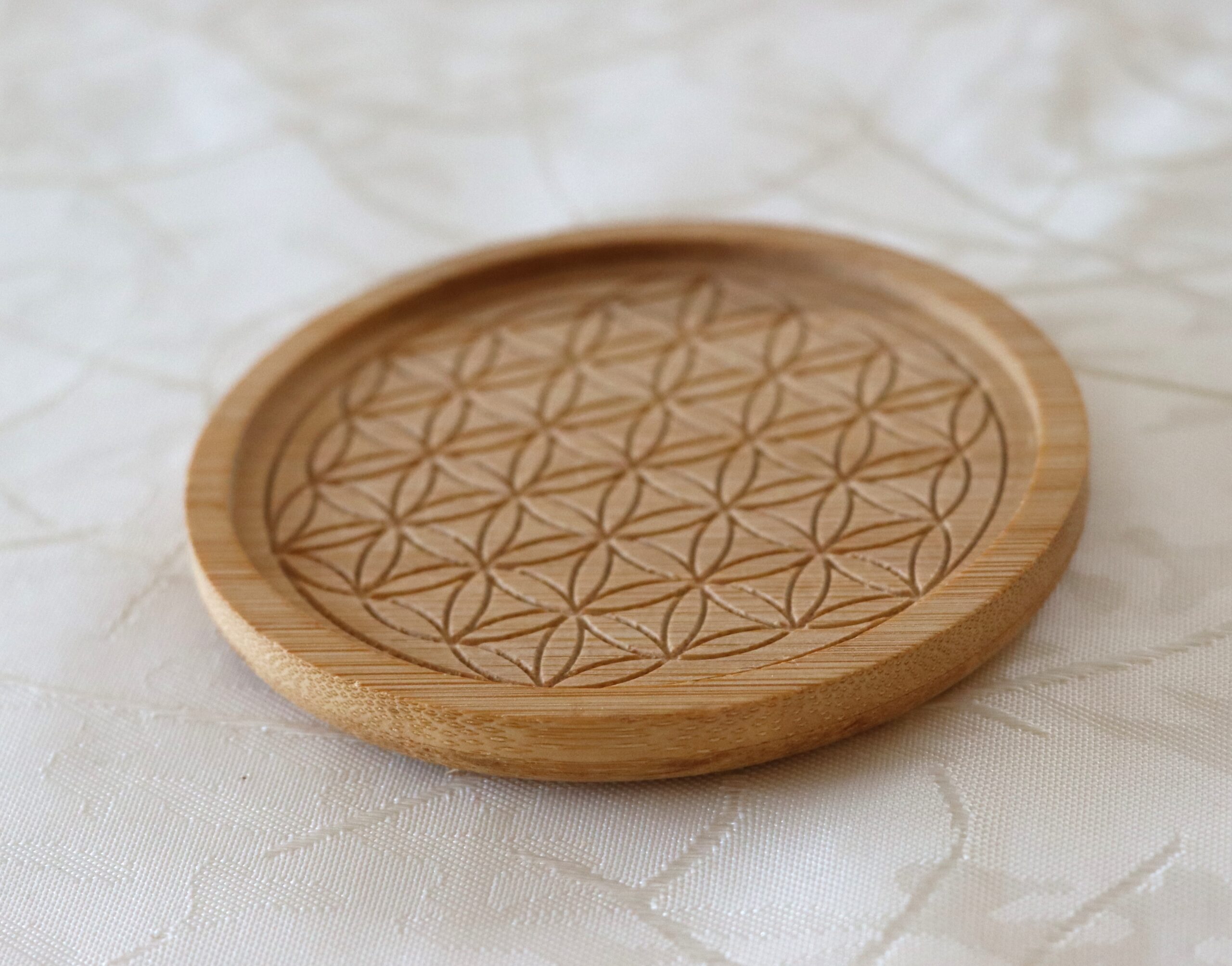 Lot de 4 sous-verres en bambou réversibles - dessin gravé Abeilles
