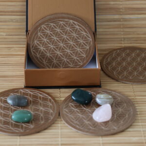Sous-verres en bois marron fleur de vie