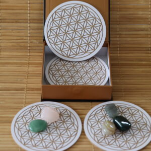 Sous-verres en bois blanc gravés fleur de vie